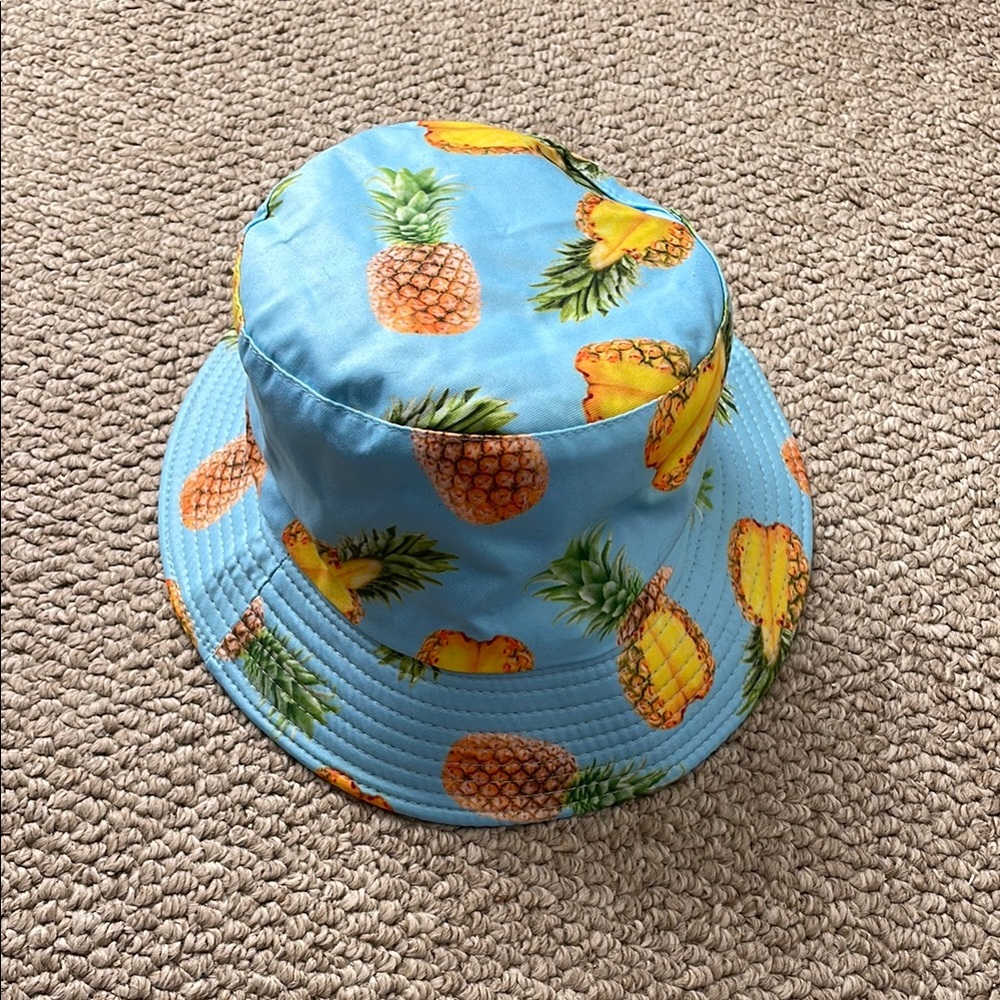 Blue Bucket Hat with Pineapple Print